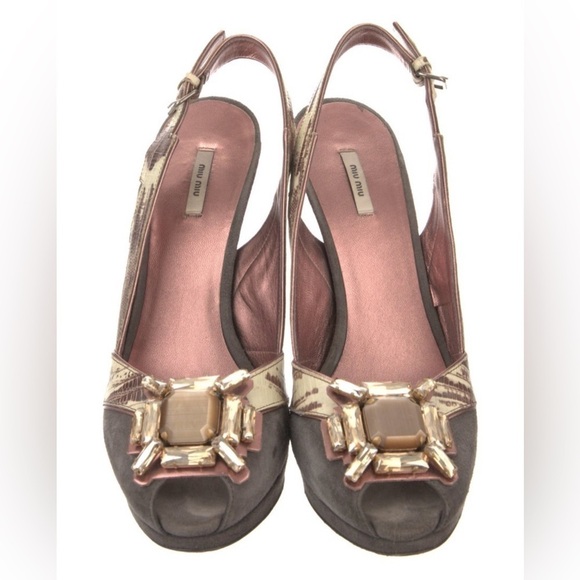 MIU MIU By Prada Fall Crystal Jeweled Slingback Pumps Heels Size IT36.5 - Picture 2 of 5